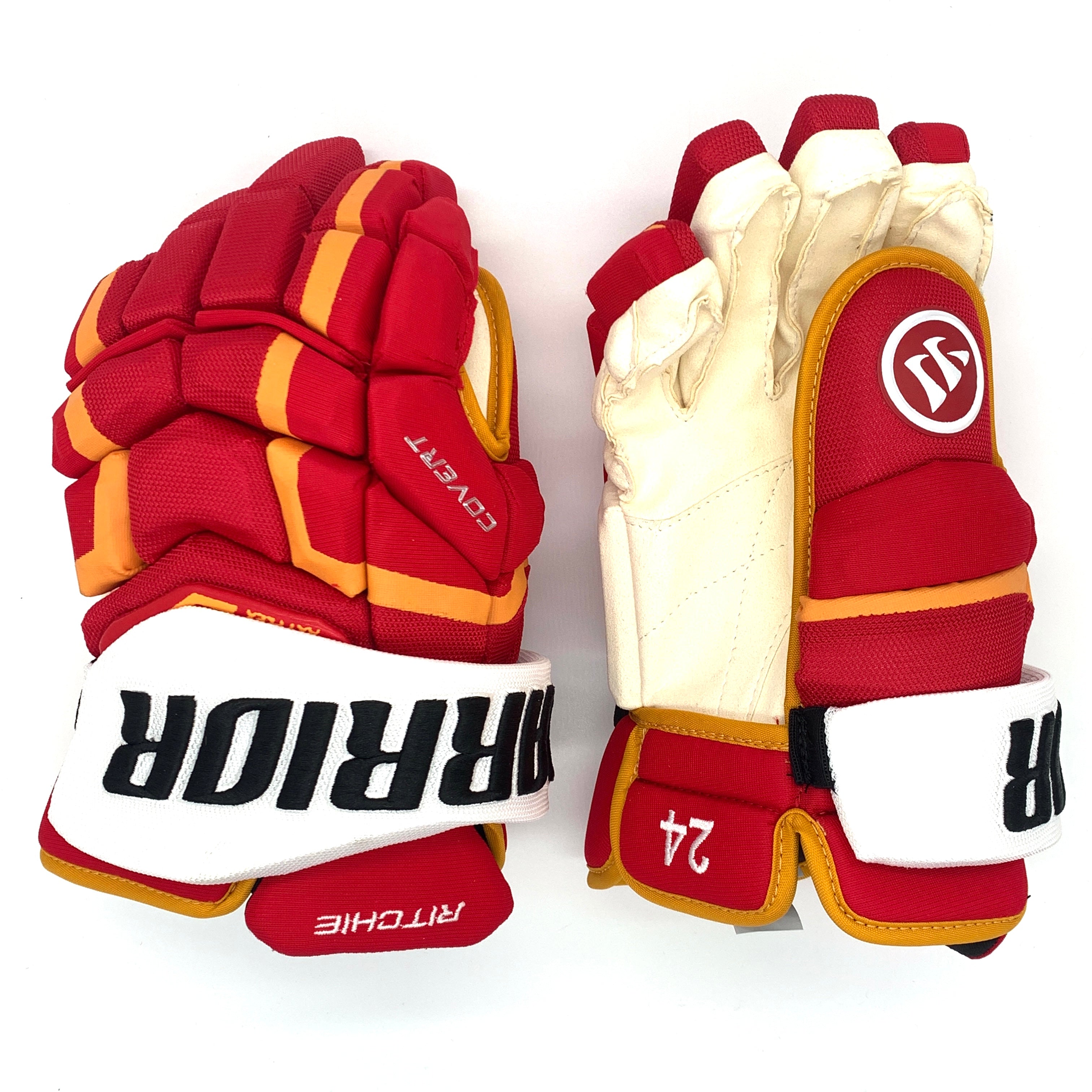 Warrior Covert QRL Pro - Gant NHL Pro Stock - Brett Ritchie (Rouge/Jaune/Blanc)